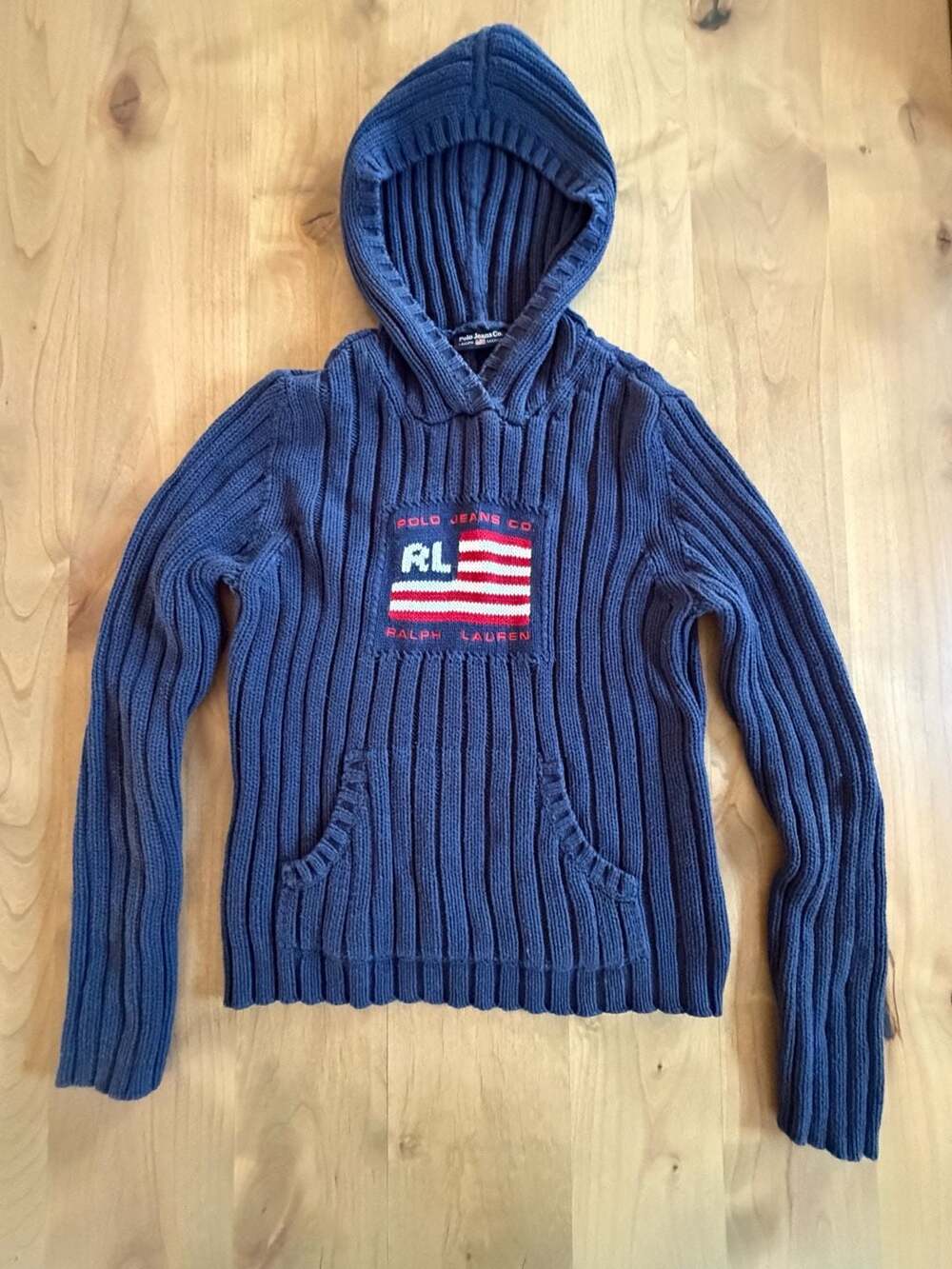 Vintage Polo Jeans Co. Ralph Lauren American Flag Ribbed Knit Hoodie